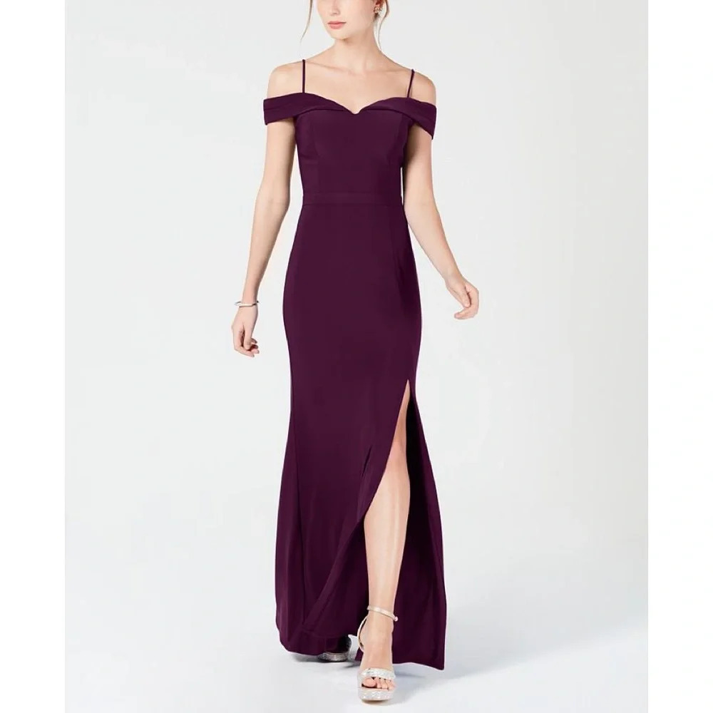 Morgan & Company Cold-Shoulder Gown Wine